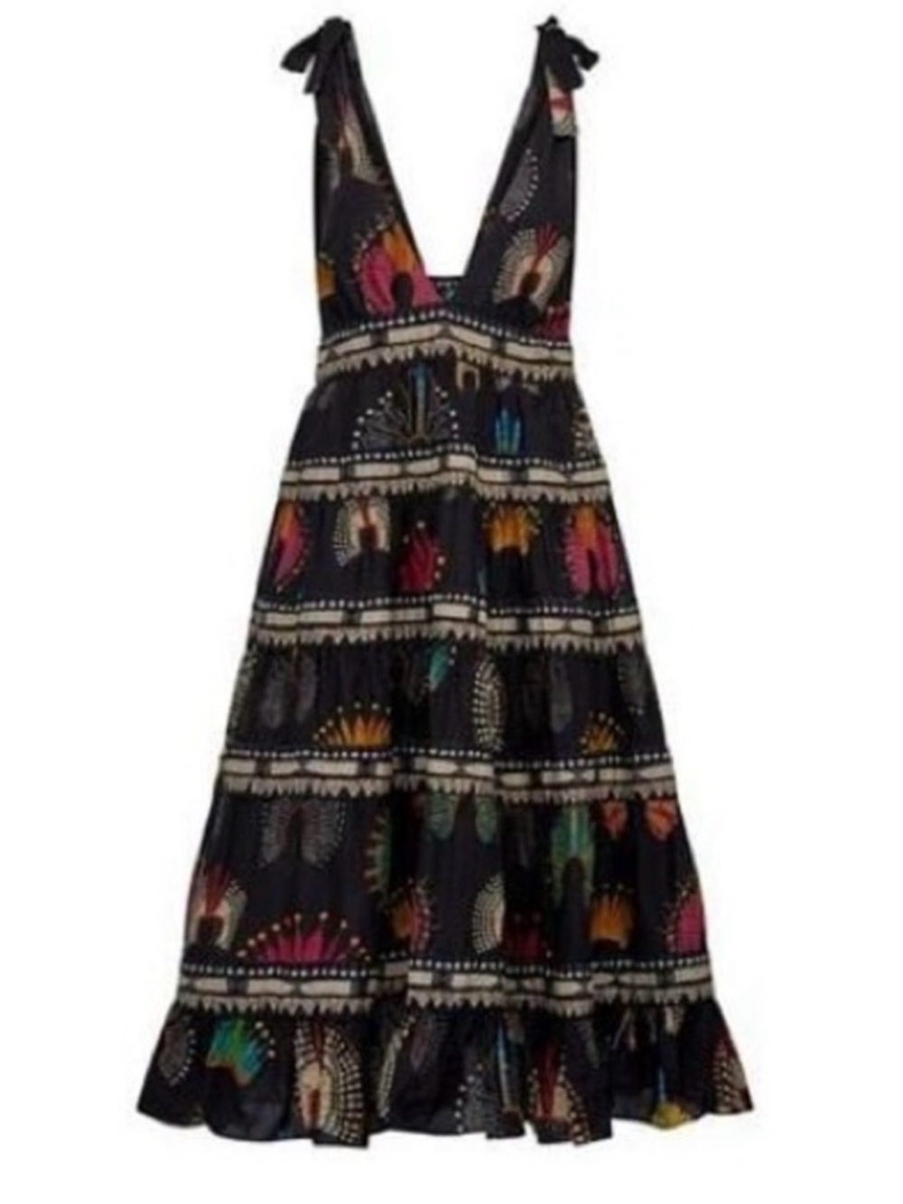 FARM Rio Black Maxi Dress with Multicolor Floral Motifs Xl - Picture 11 of 11
